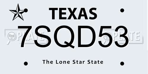 7SQD53 Texas License Plate