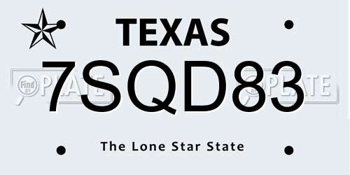 7SQD83 Texas License Plate