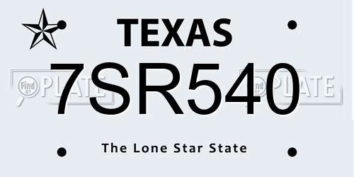 7SR540 Texas License Plate