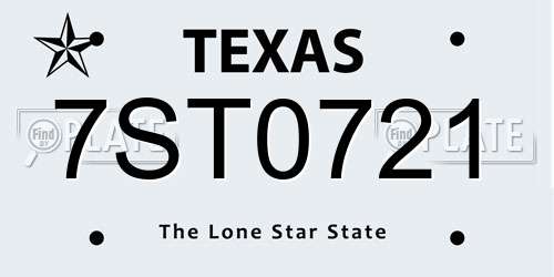 7ST0721 Texas License Plate