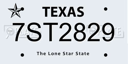 7ST2829 Texas License Plate