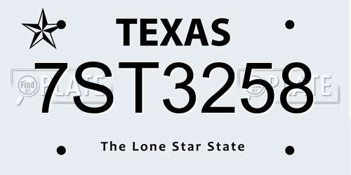 7ST3258 Texas License Plate