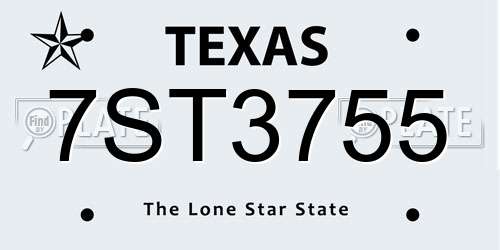 7ST3755 Texas License Plate