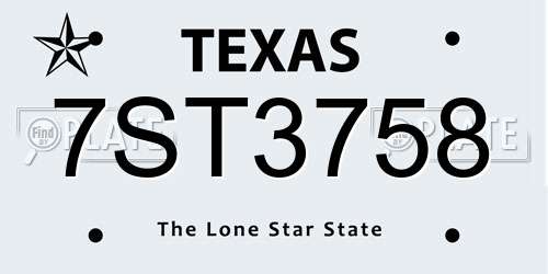 7ST3758 Texas License Plate
