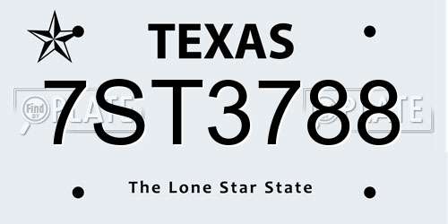 7ST3788 Texas License Plate