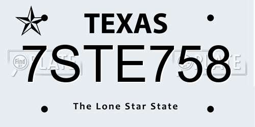 7STE758 Texas License Plate