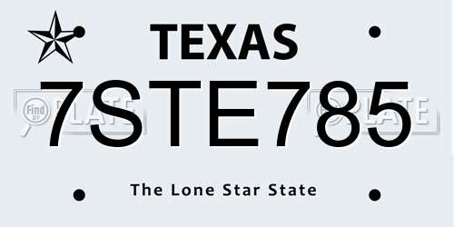 7STE785 Texas License Plate