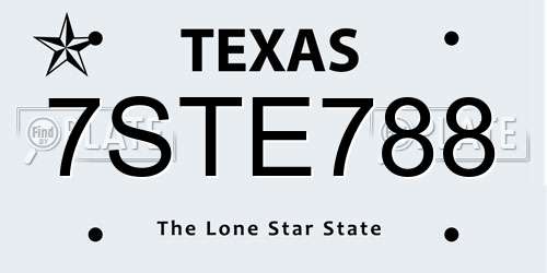 7STE788 Texas License Plate