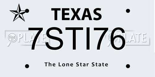 7STI76 Texas License Plate