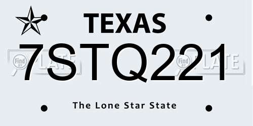 7STQ221 Texas License Plate