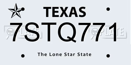 7STQ771 Texas License Plate