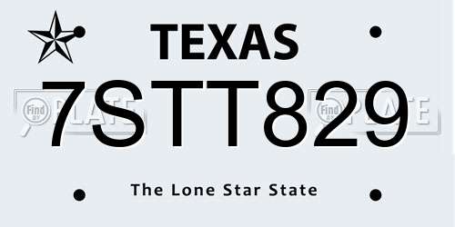 7STT829 Texas License Plate