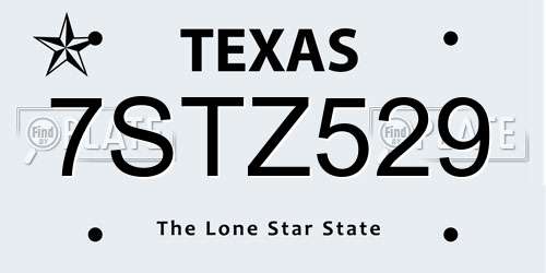 7STZ529 Texas License Plate