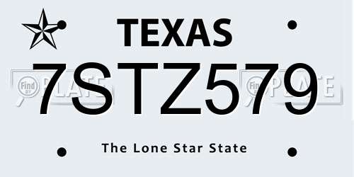 7STZ579 Texas License Plate
