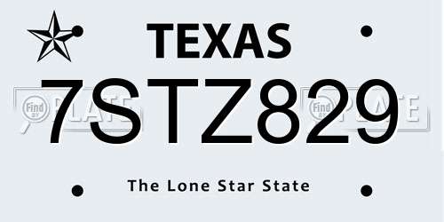 7STZ829 Texas License Plate