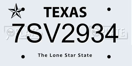 7SV2934 Texas License Plate