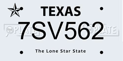 7SV562 Texas License Plate