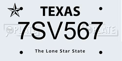 7SV567 Texas License Plate
