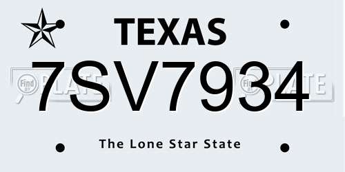 7SV7934 Texas License Plate
