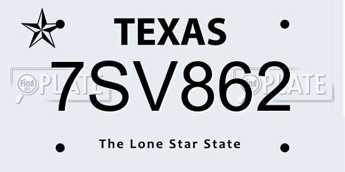 7SV862 Texas License Plate