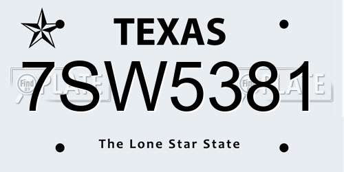 7SW5381 Texas License Plate