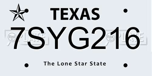 7SYG216 Texas License Plate