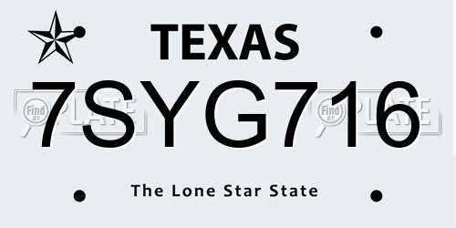 7SYG716 Texas License Plate