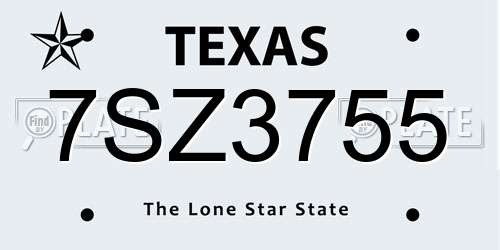 7SZ3755 Texas License Plate