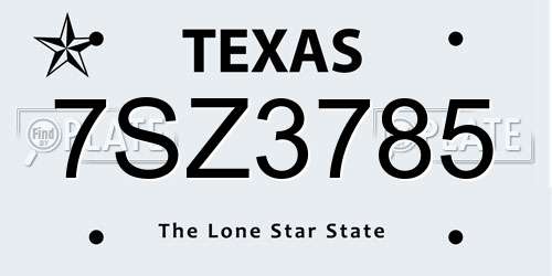 7SZ3785 Texas License Plate