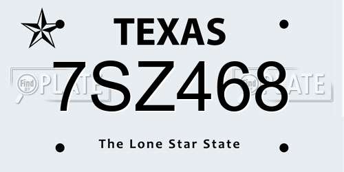 7SZ468 Texas License Plate