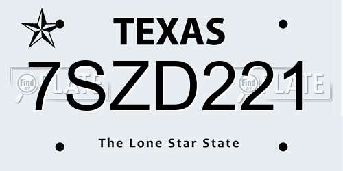 7SZD221 Texas License Plate