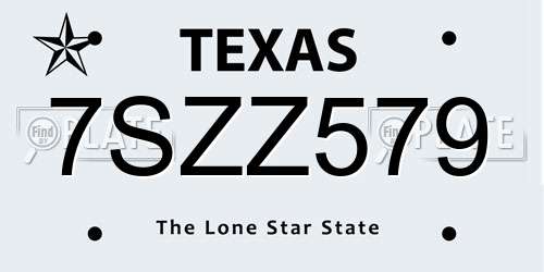 7SZZ579 Texas License Plate