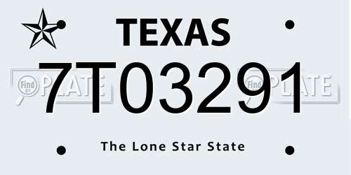 7T03291 Texas License Plate