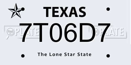 7T06D7 Texas License Plate