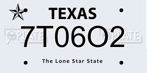 7T06O2 Texas License Plate