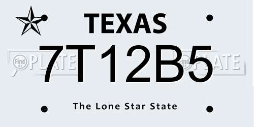 7T12B5 Texas License Plate
