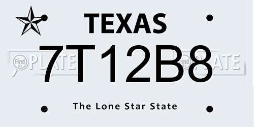 7T12B8 Texas License Plate