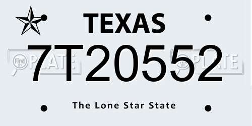 7T20552 Texas License Plate