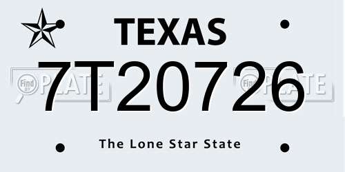 7T20726 Texas License Plate