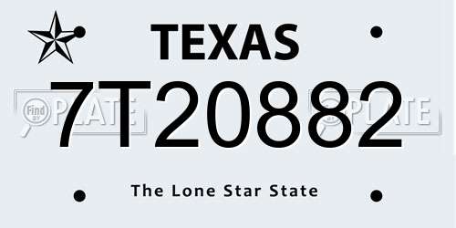 7T20882 Texas License Plate