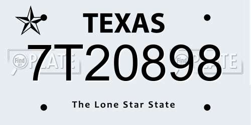 7T20898 Texas License Plate