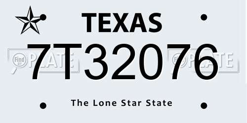 7T32076 Texas License Plate
