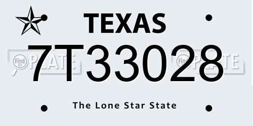 7T33028 Texas License Plate