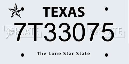 7T33075 Texas License Plate
