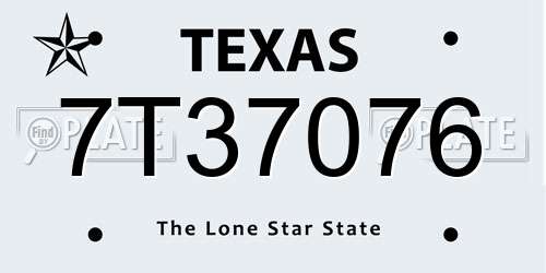 7T37076 Texas License Plate