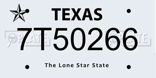 7T50266 Texas License Plate