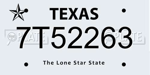 7T52263 Texas License Plate