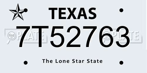 7T52763 Texas License Plate