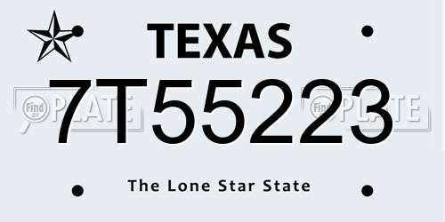 7T55223 Texas License Plate