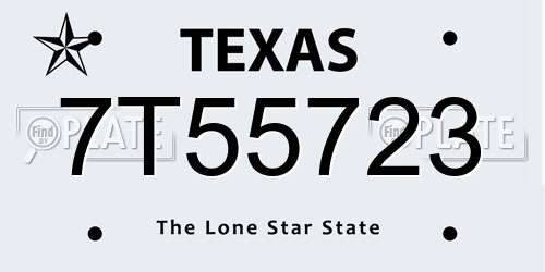 7T55723 Texas License Plate